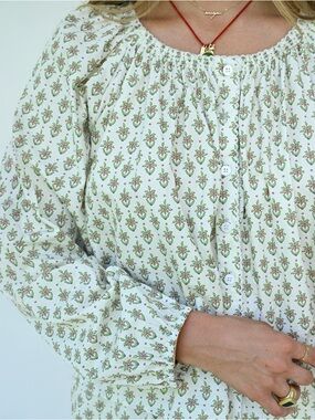 FEW MODA X Ali Sisto Daniel Wilder 100% Cotton Block Print Floral Blouse